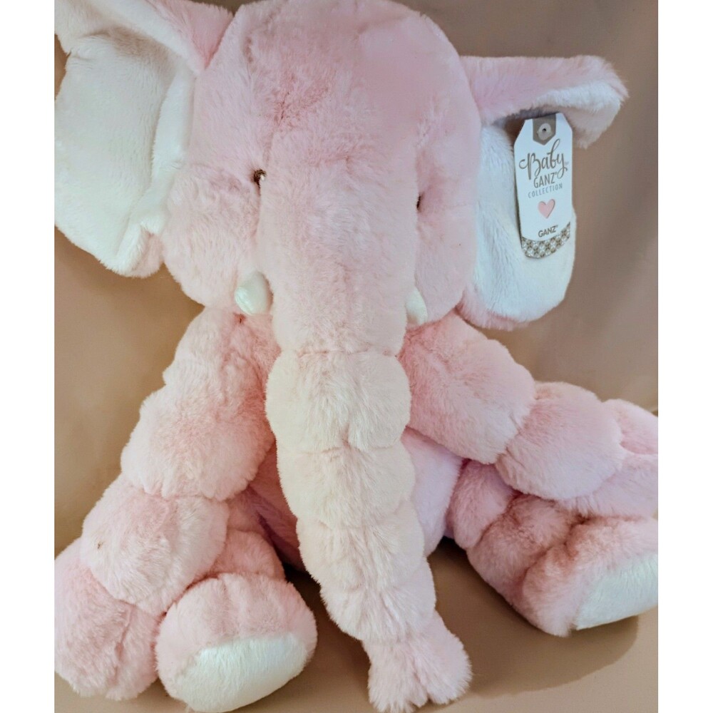 Baby Ganz Unisex Pink White Elephant Plush Toy Soft Stuffed Animal Gift. NWT